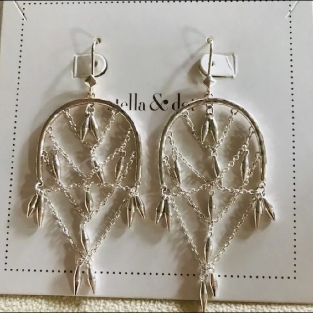 Stella & Dot | Shimmering Silver Helai Delicate Woven Web Chandelier Ear… - Picture 8 of 8